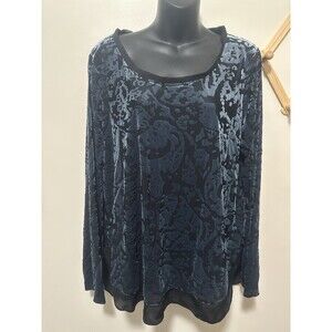 Simply Vera Wang Burnout Velvet Long Sleeve Blouse Tunic Top XL